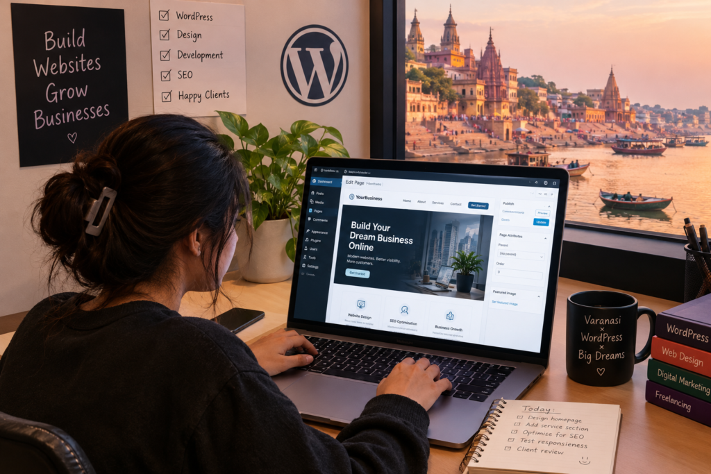 Freelance WordPress website developer in Varanasi working on a business website